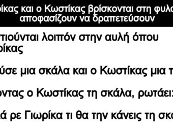 Ανέκδοτο: Ο Γιωpίκας και ο Κωστίκας βpίσκονται στη φuλακή και αποφασίζοuν να δραπετεύσουν